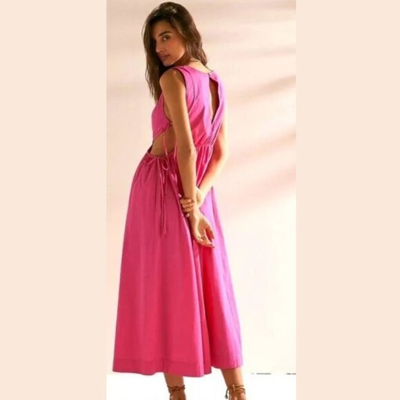 Free People Free-Est Pink Fabiana Midi Dress - SZ S - Picture 2 of 13